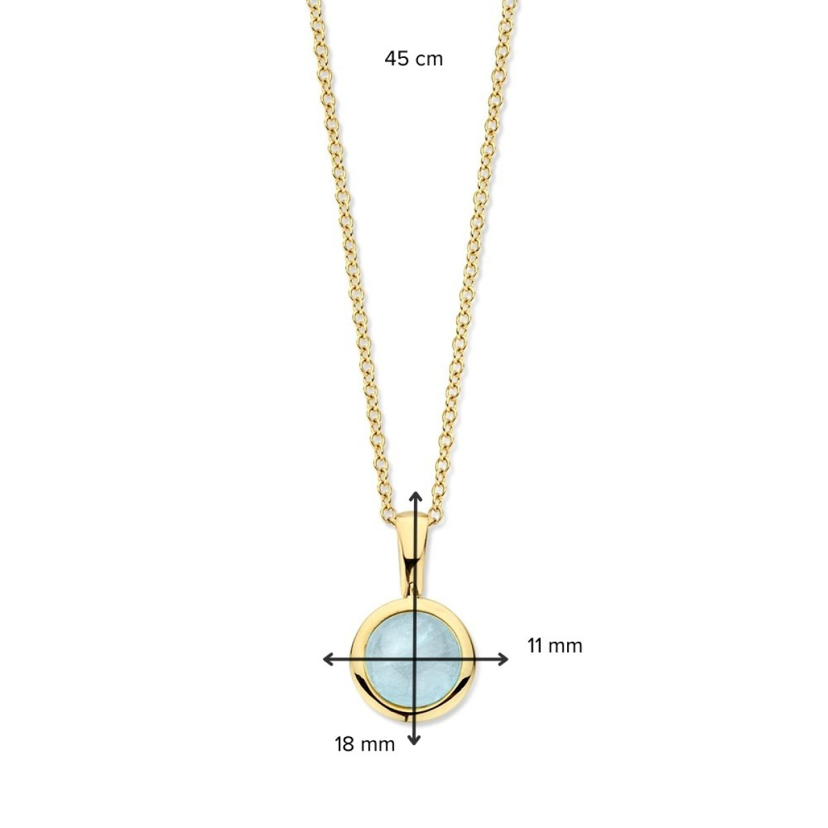 14-karaat gouden collier met lichtblauwe aquamarijn hanger - Lengte 45 cm