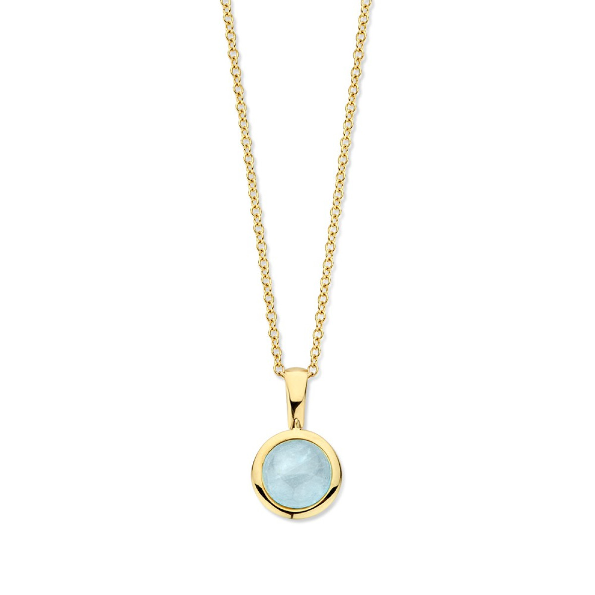 14-karaat gouden collier met lichtblauwe aquamarijn hanger - Lengte 45 cm