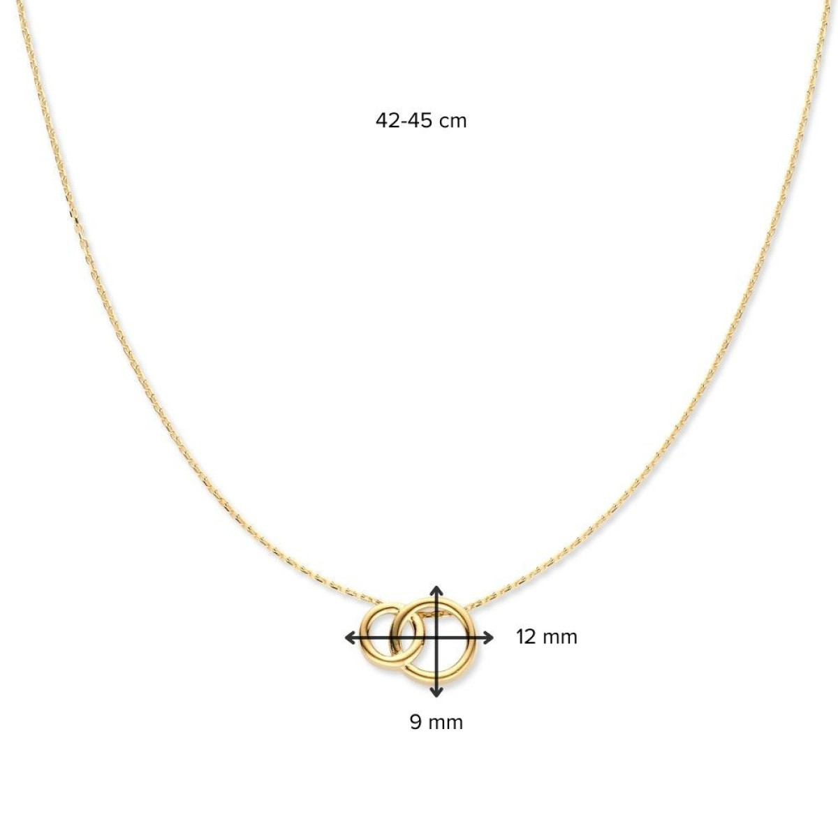 14-karaat gouden collier met verbonden rondjes - Lengte 42 cm, 45 cm