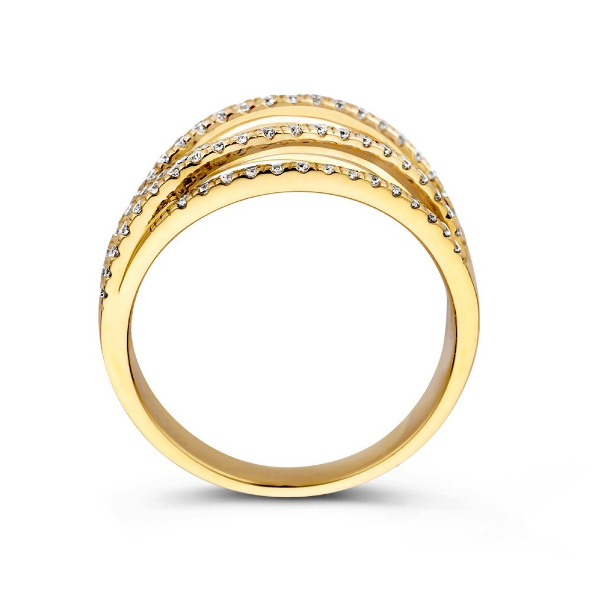 14-karaat gouden crossover ring bezaaid met 5 diamanten banen 0.53 crt