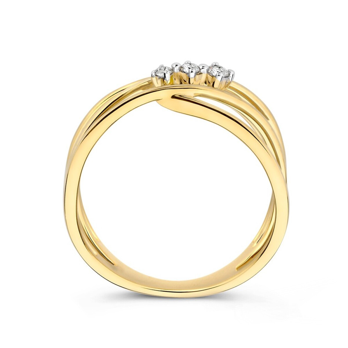 14-karaat gouden crossover ring met 0.10 crt diamanten 9 mm breed