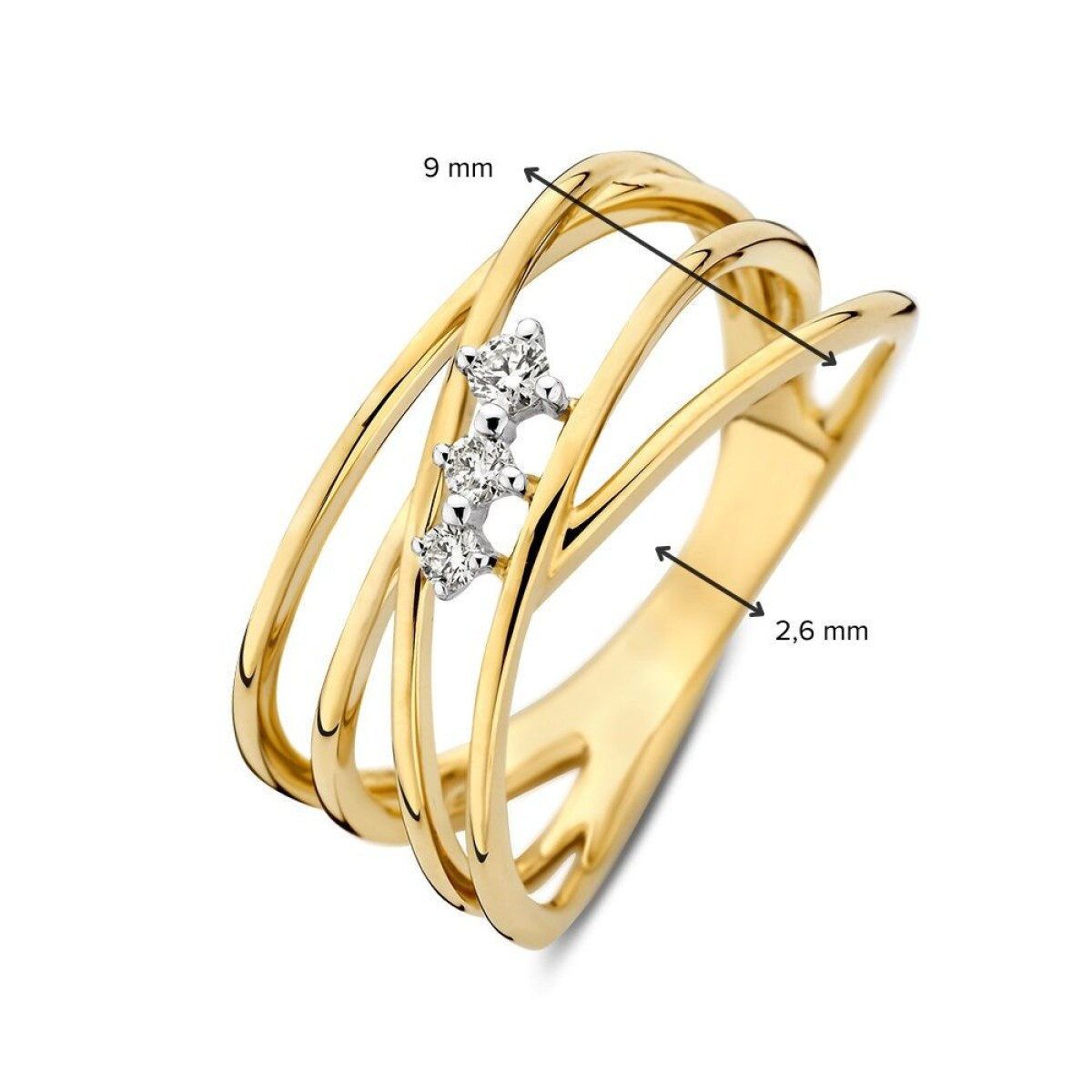 14-karaat gouden crossover ring met 0.10 crt diamanten 9 mm breed