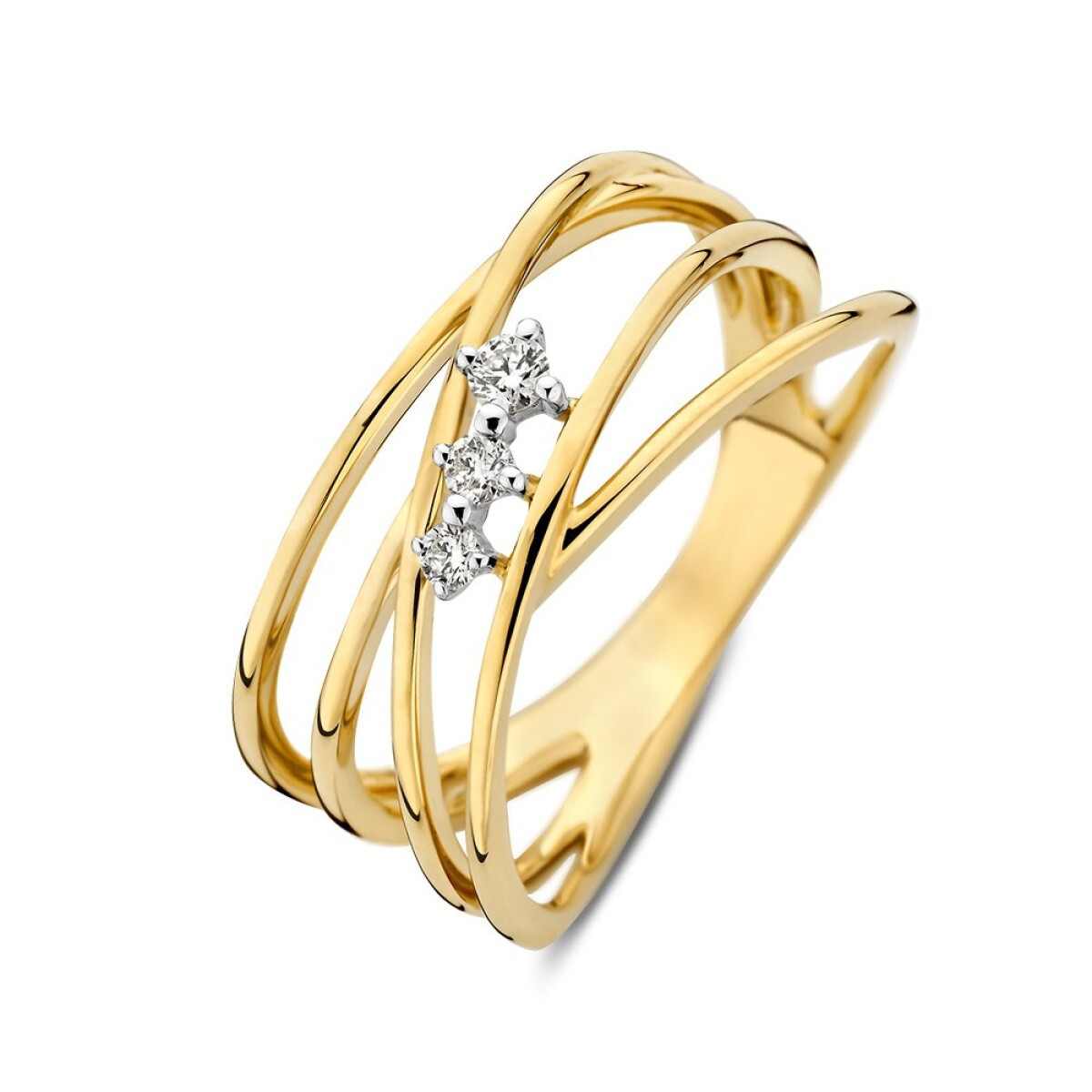 14-karaat gouden crossover ring met 0.10 crt diamanten 9 mm breed