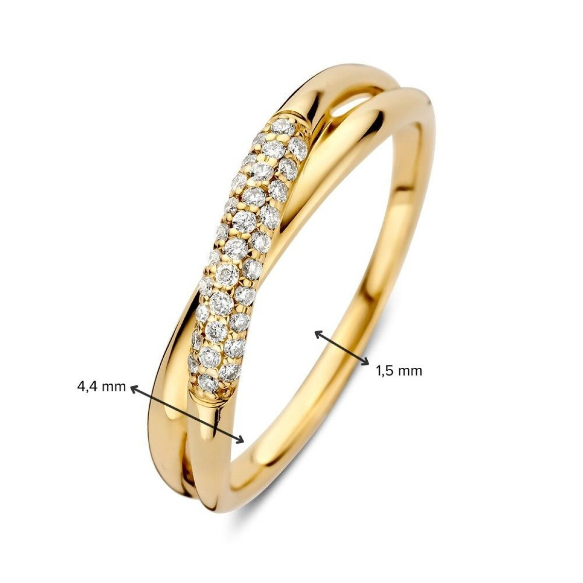 14-karaat gouden crossover ring met diamant 0.15 crt 4.4 mm breed