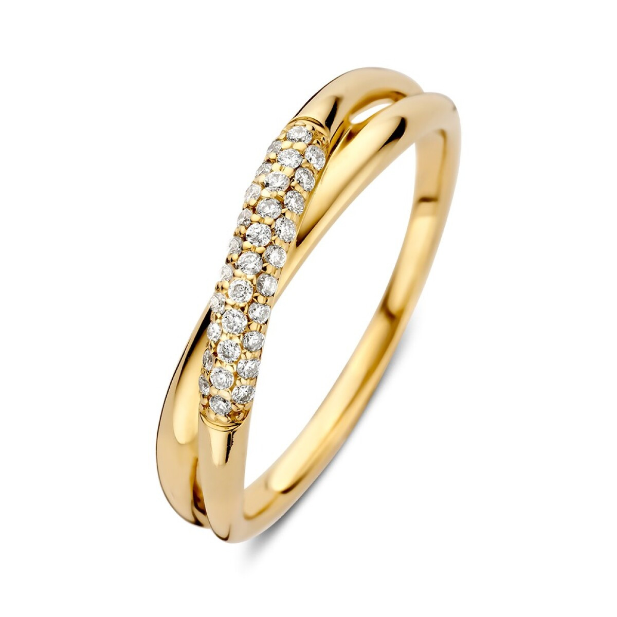 14-karaat gouden crossover ring met diamant 0.15 crt 4.4 mm breed