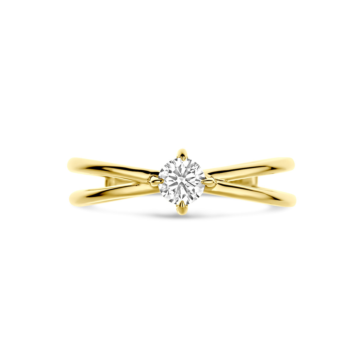 14-karaat gouden crossover ring met lab grown diamant 0.25 crt 5.5 mm breed