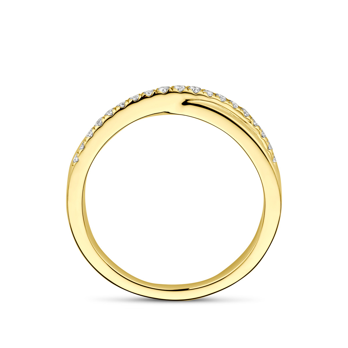 14-karaat gouden crossover ring met lab grown diamanten rij 0.15 crt 4 mm breed