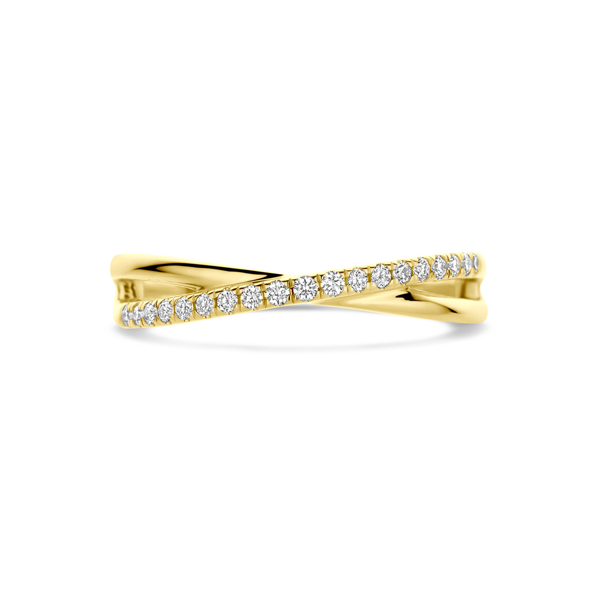 14-karaat gouden crossover ring met lab grown diamanten rij 0.15 crt 4 mm breed