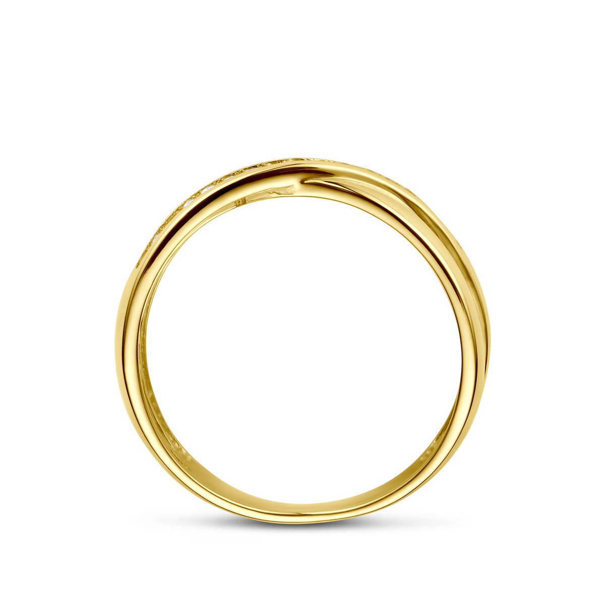 14-karaat gouden crossover ring met zirkonia's pavé gezet 5 mm breed