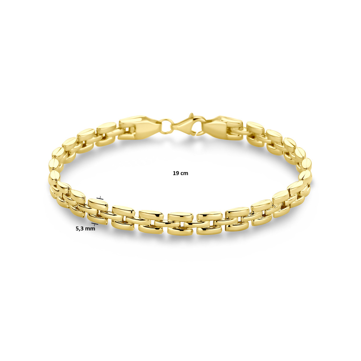 14-karaat gouden dames armband met panter schakels 5.3 mm breed - Lengte 19 cm