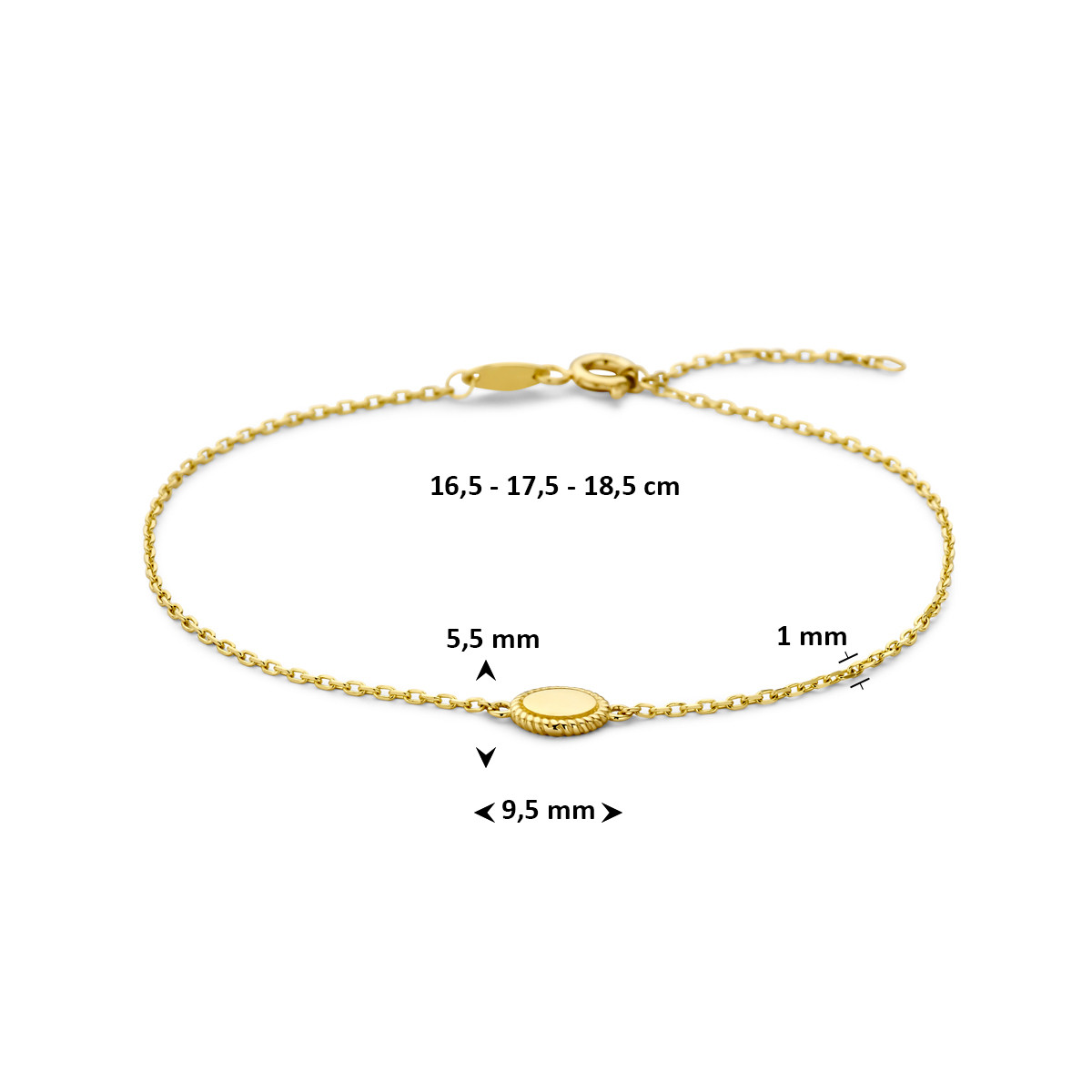 14-karaat gouden damesarmband met ankerschakel 9.5 mm breed - Lengte 16.5-17.5-18.5 cm