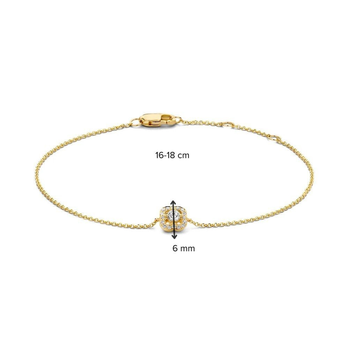 14-karaat gouden diamanten armband 0.14 crt met bloem hanger - Lengte 16,17,18 cm