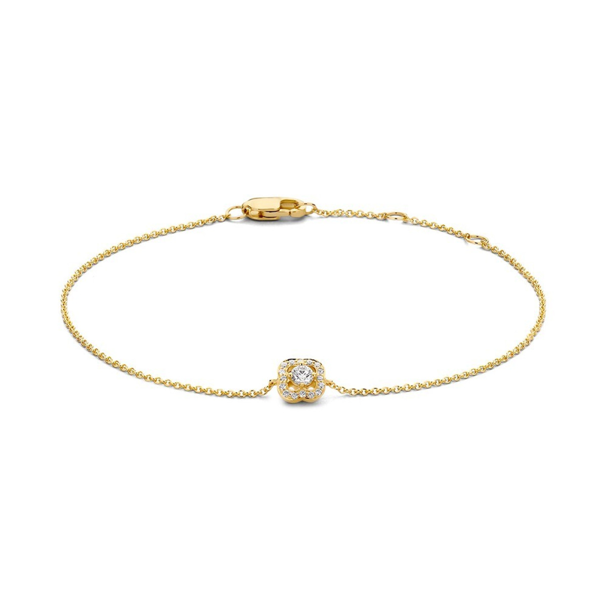 14-karaat gouden diamanten armband 0.14 crt met bloem hanger - Lengte 16,17,18 cm