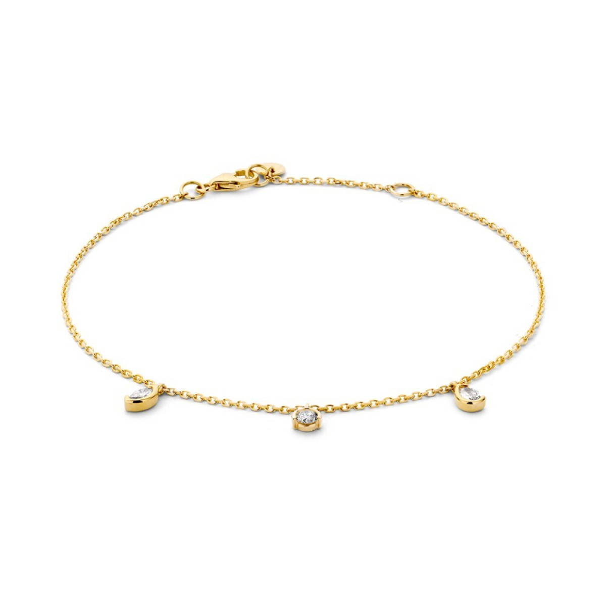 14-karaat gouden diamanten armband met ronde druppel en marquise hanger 0.24 crt - Lengte 17,19 cm
