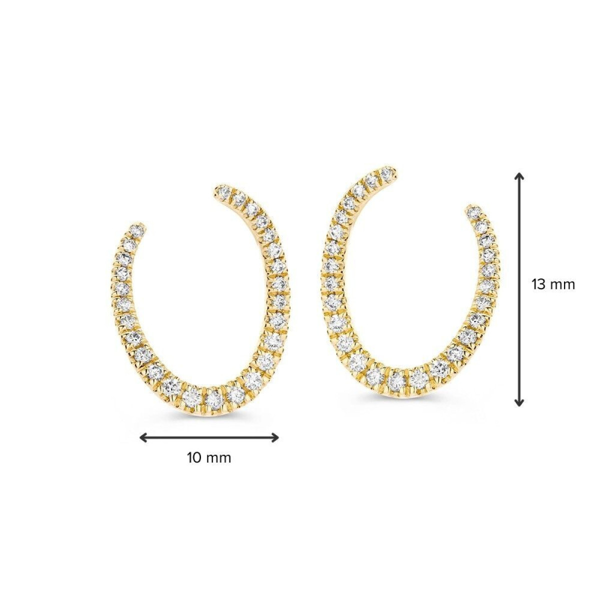 14-karaat gouden diamanten oorstekers 0.25 crt met u-vorm - 13 mm x 10 mm