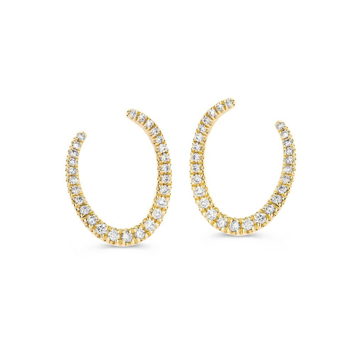 14-karaat gouden diamanten oorstekers 0.25 crt met u-vorm - 13 mm x 10 mm