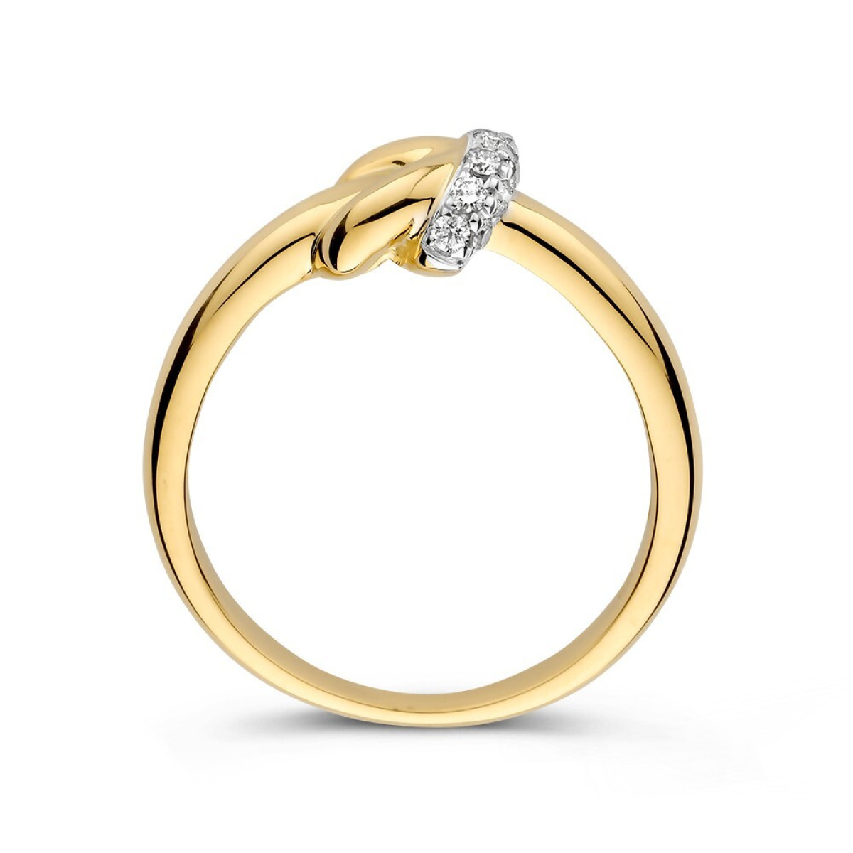 14-karaat gouden diamanten ring 0.17 crt met knoop