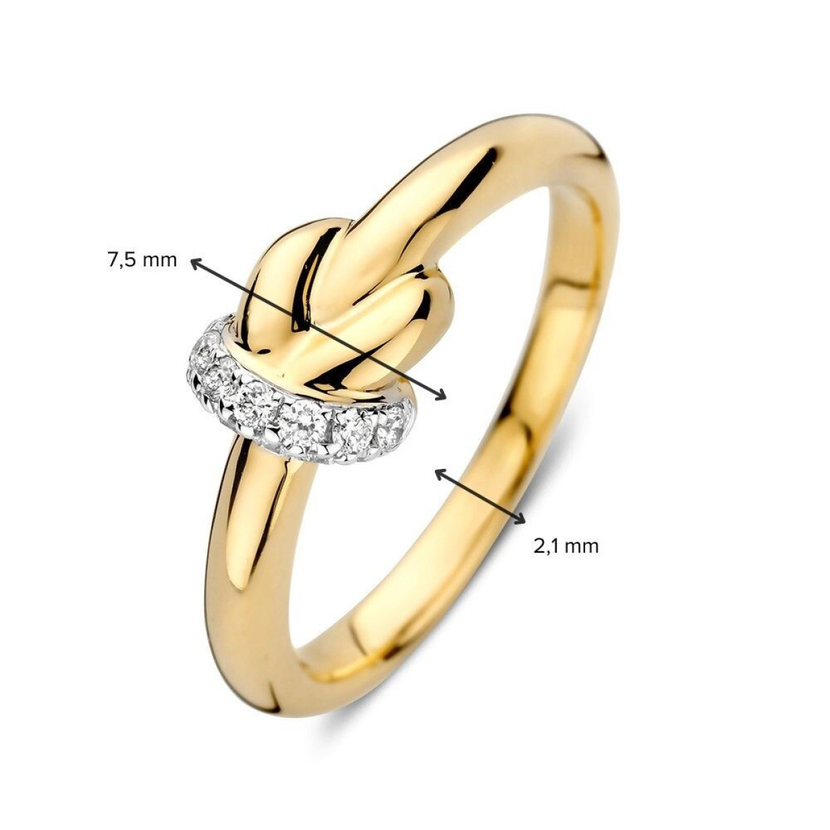 14-karaat gouden diamanten ring 0.17 crt met knoop