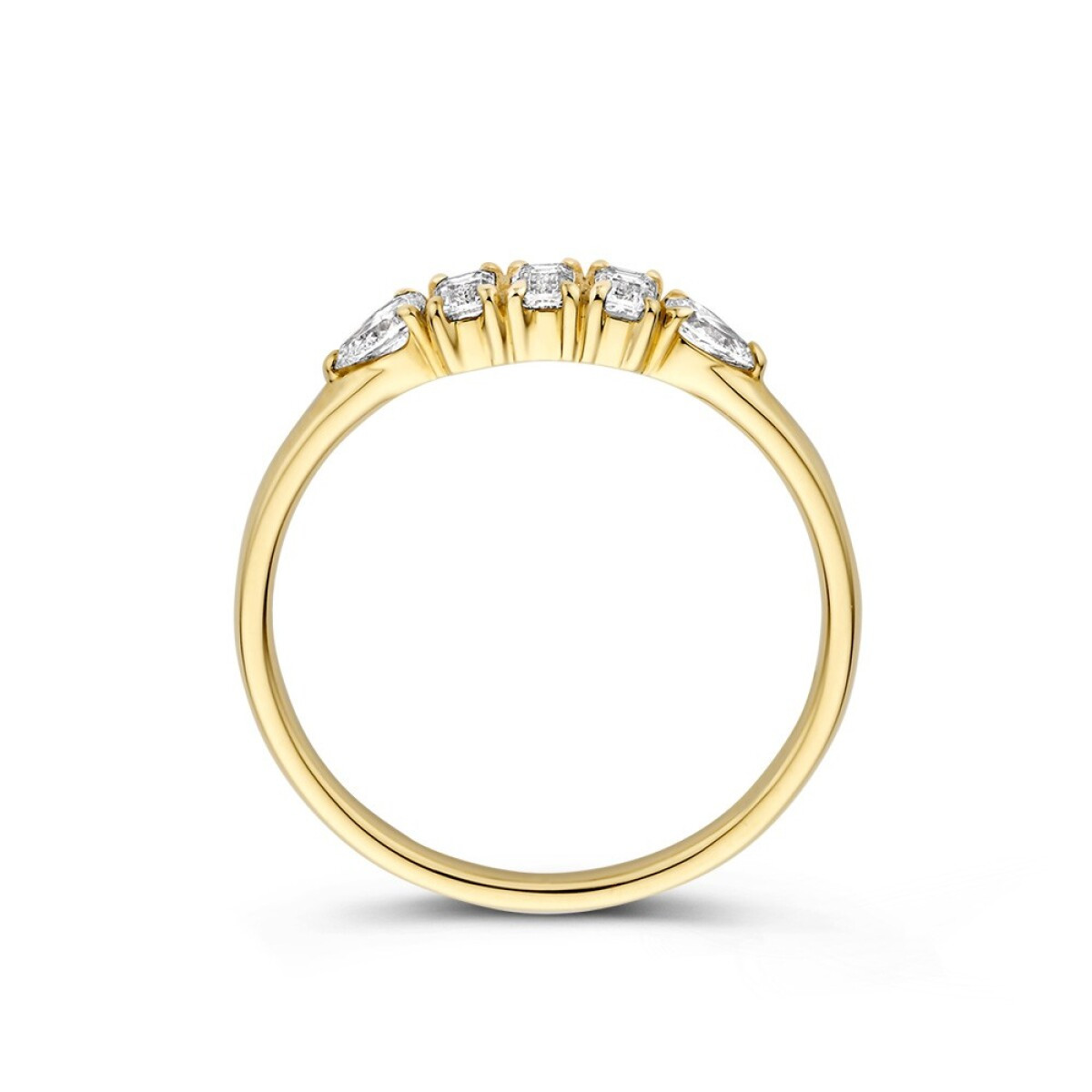 14-karaat gouden diamanten ring baguette en peer 0.42 crt 3.4 mm breed