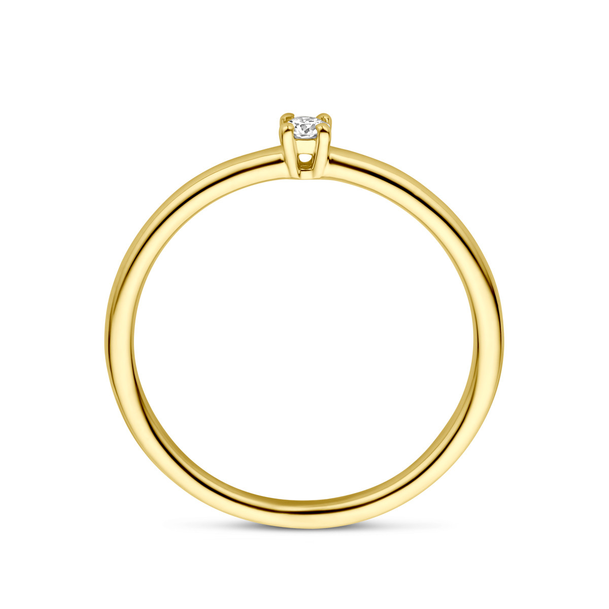 14-karaat gouden diamanten ring met briljant geslepen 0.05 crt diamant 2.5 mm breed