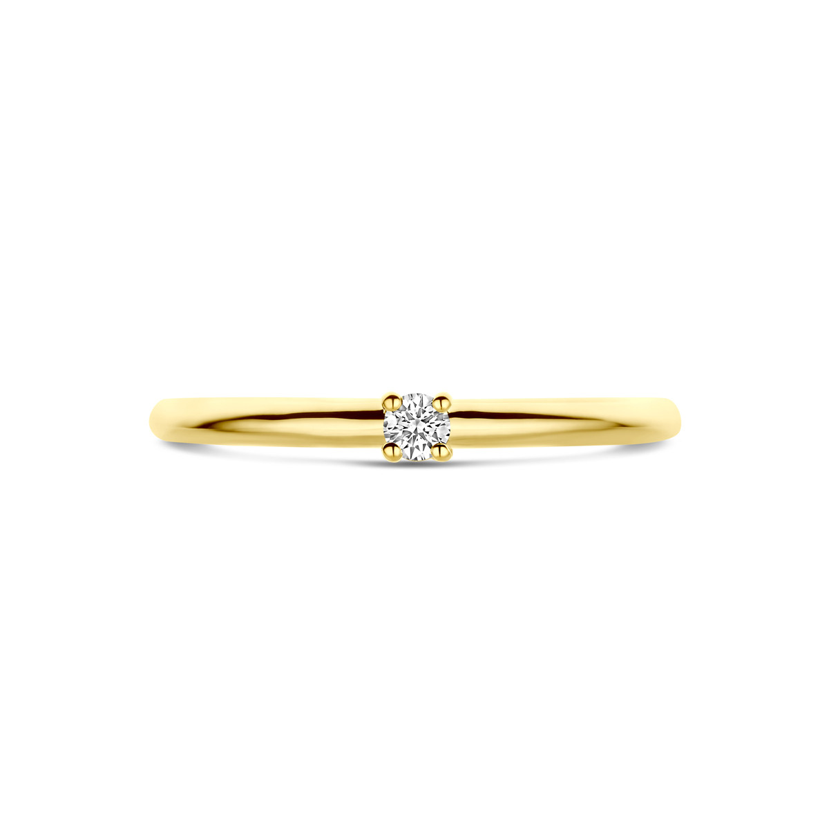 14-karaat gouden diamanten ring met briljant geslepen 0.05 crt diamant 2.5 mm breed