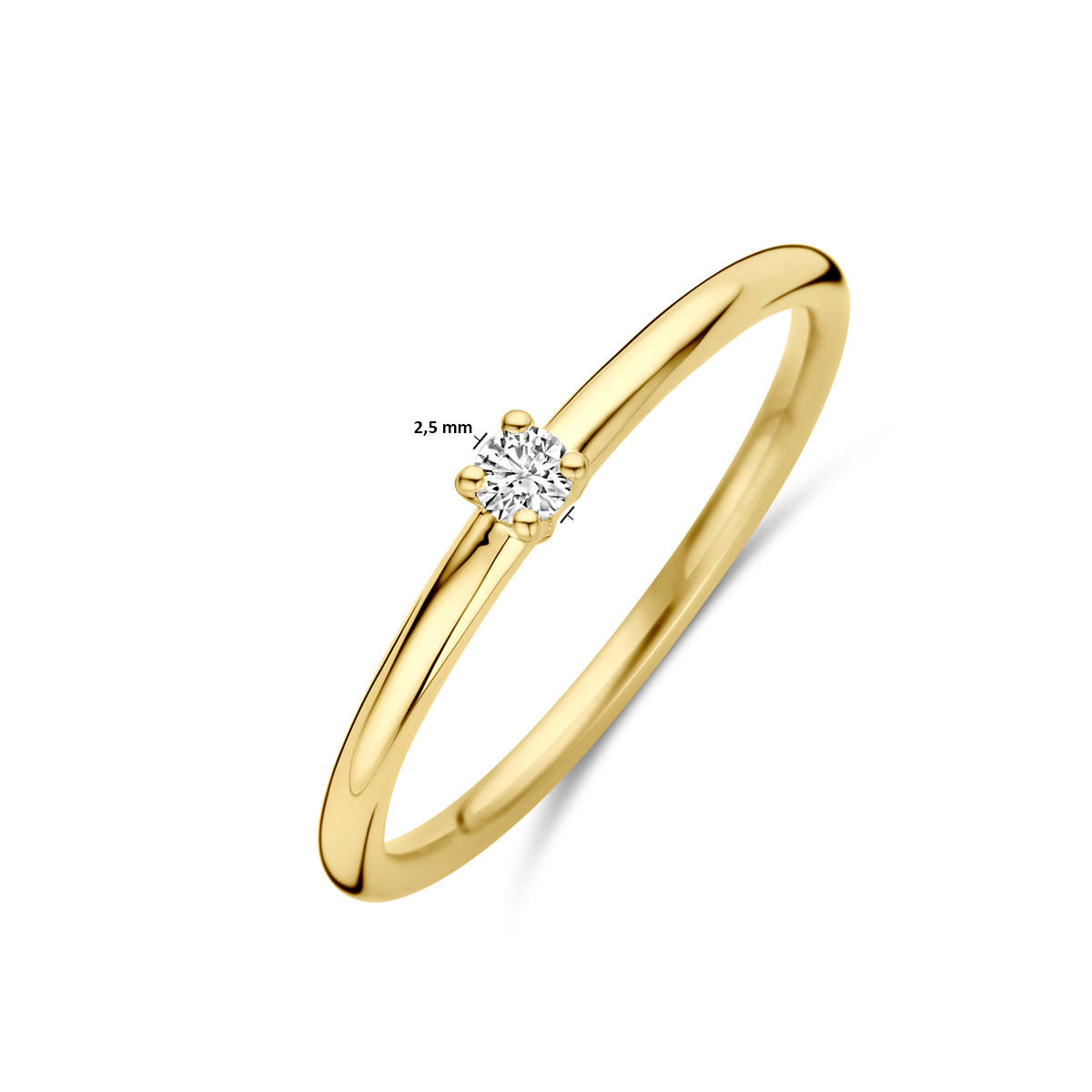 14-karaat gouden diamanten ring met briljant geslepen 0.05 crt diamant 2.5 mm breed