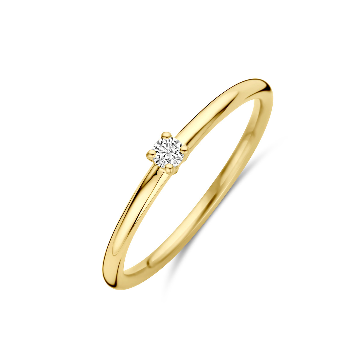 14-karaat gouden diamanten ring met briljant geslepen 0.05 crt diamant 2.5 mm breed