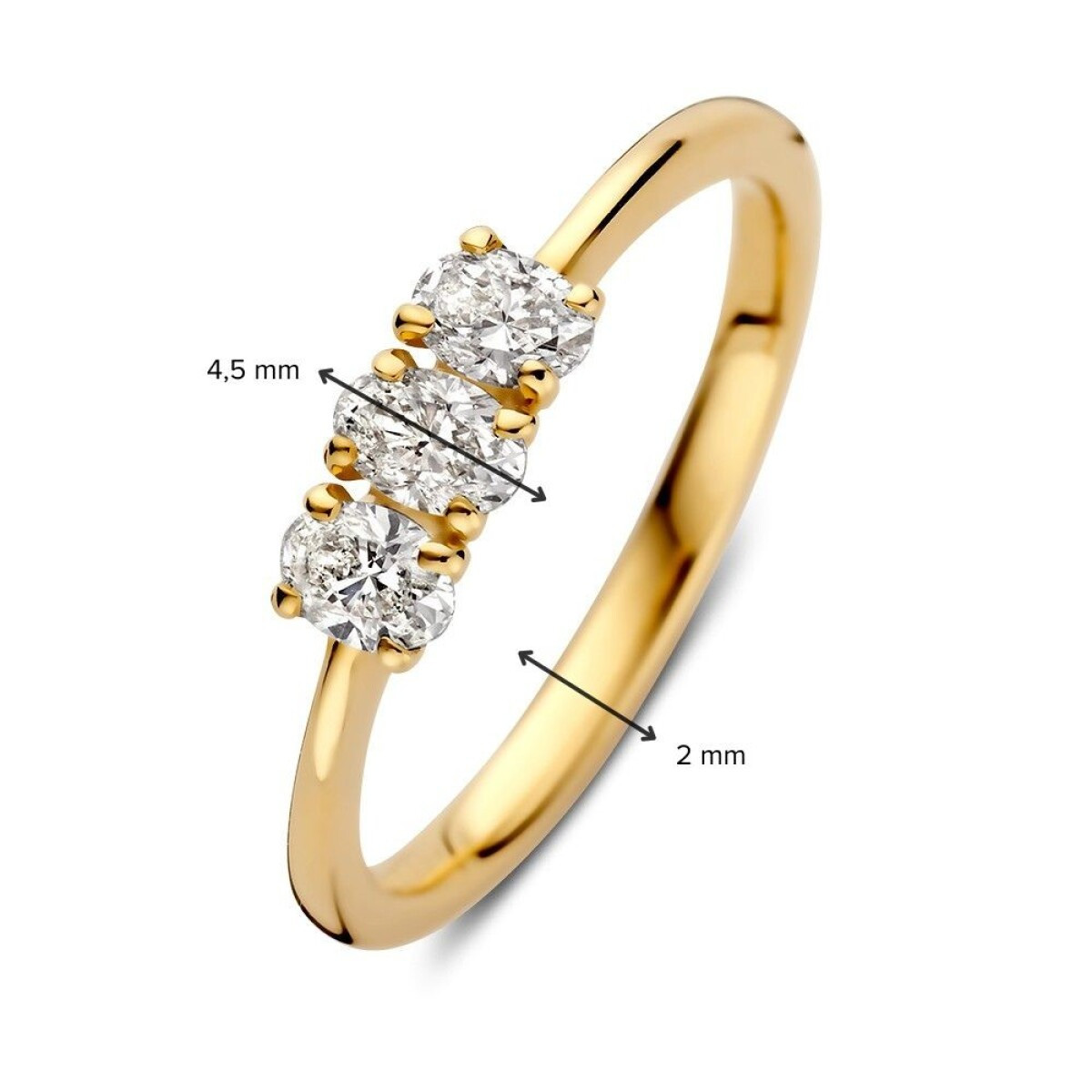 14-karaat gouden diamanten ring met drie marquise diamanten 0.56 crt  4.5 mm breed