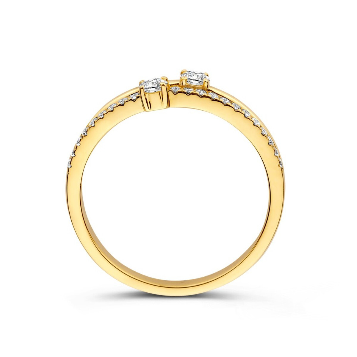 14-karaat gouden diamanten ring met twee banen 0.28 crt 5.5 mm breed