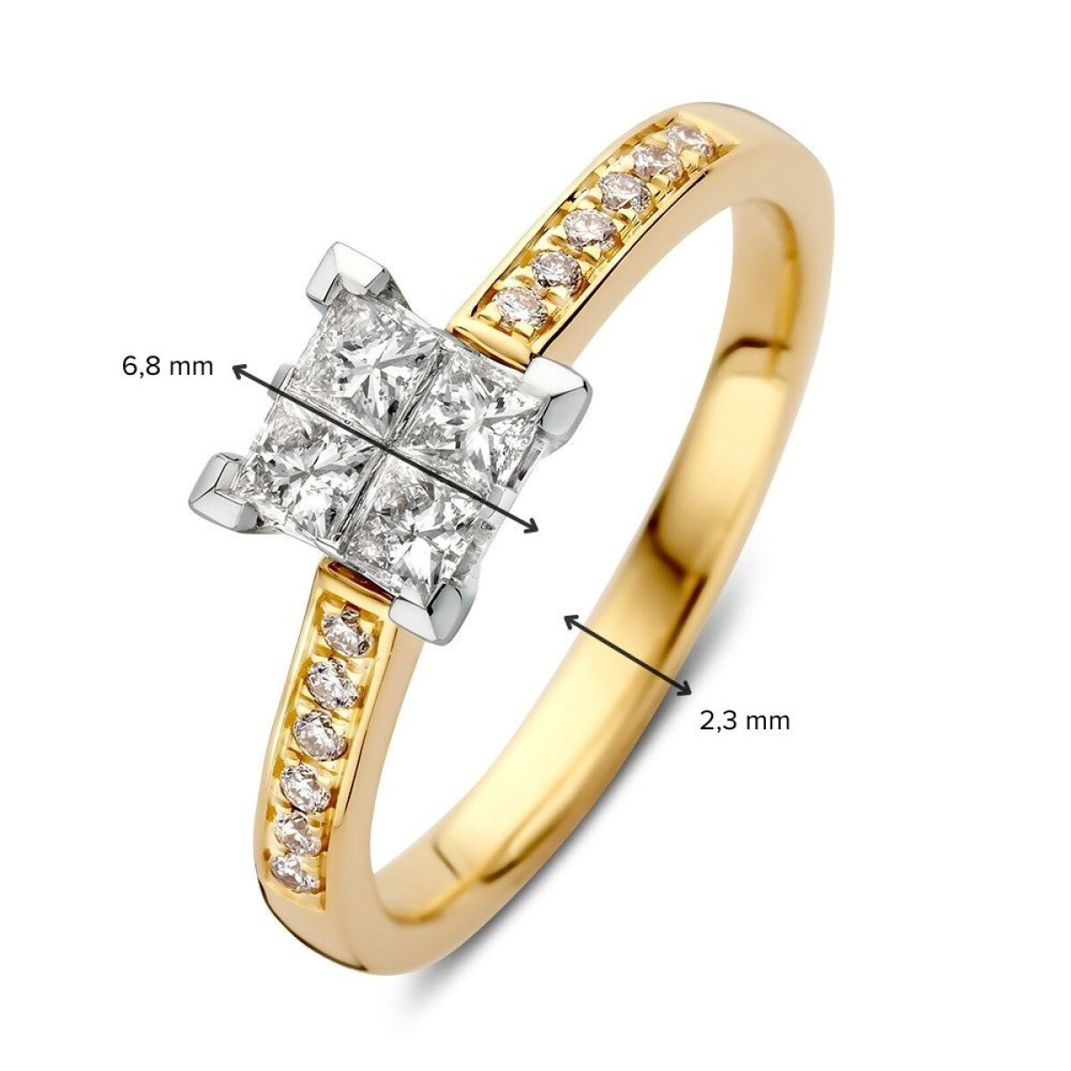 14-karaat gouden diamanten ring met vierkante briljant 0.50 crt 6.8 mm breed