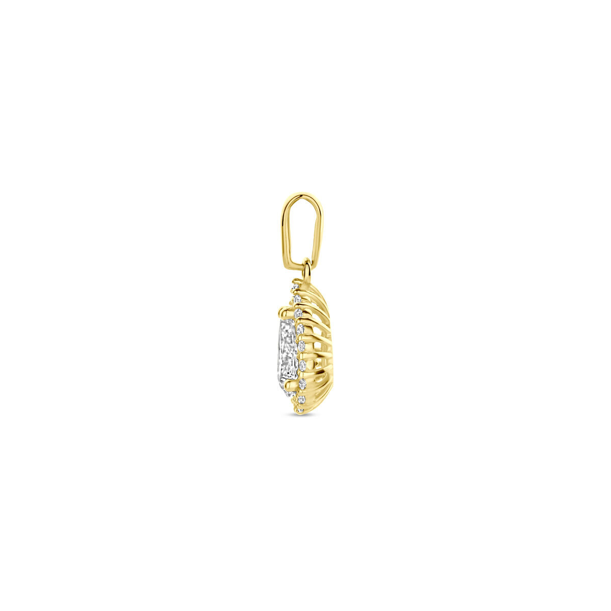 14-karaat gouden druppel hanger met transparante zirkonia - Hoogte 10.5 mm