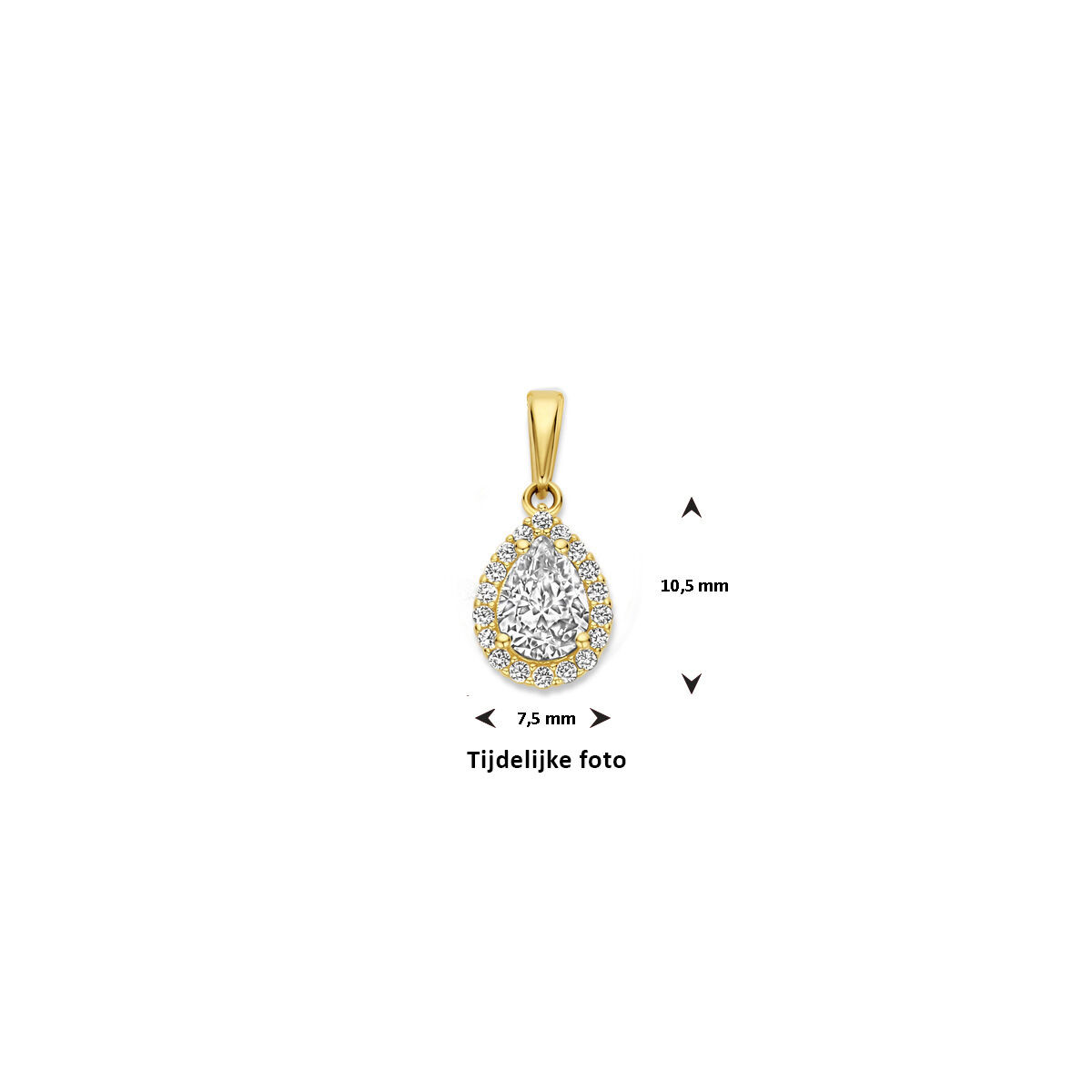 14-karaat gouden druppel hanger met transparante zirkonia - Hoogte 10.5 mm