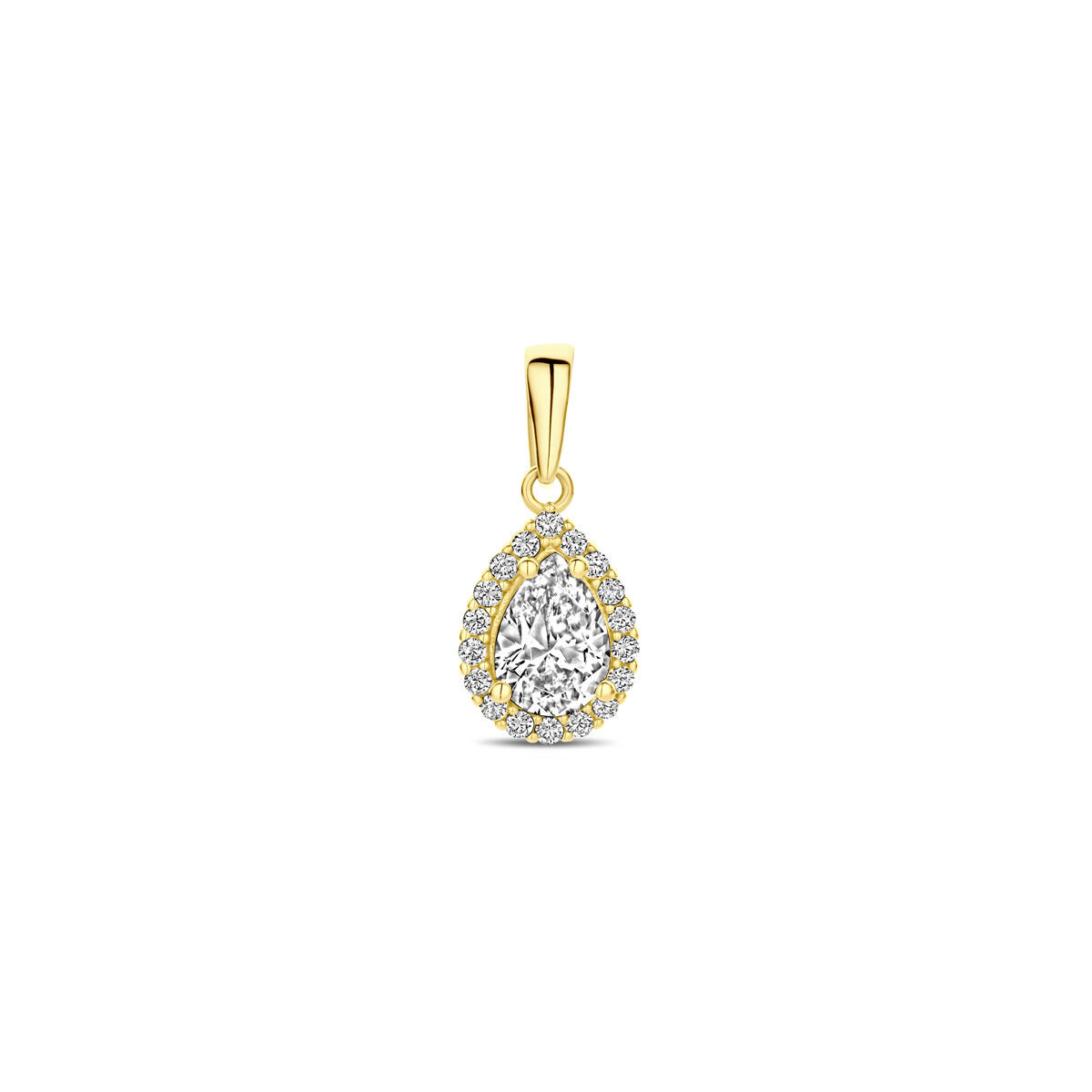 14-karaat gouden druppel hanger met transparante zirkonia - Hoogte 10.5 mm