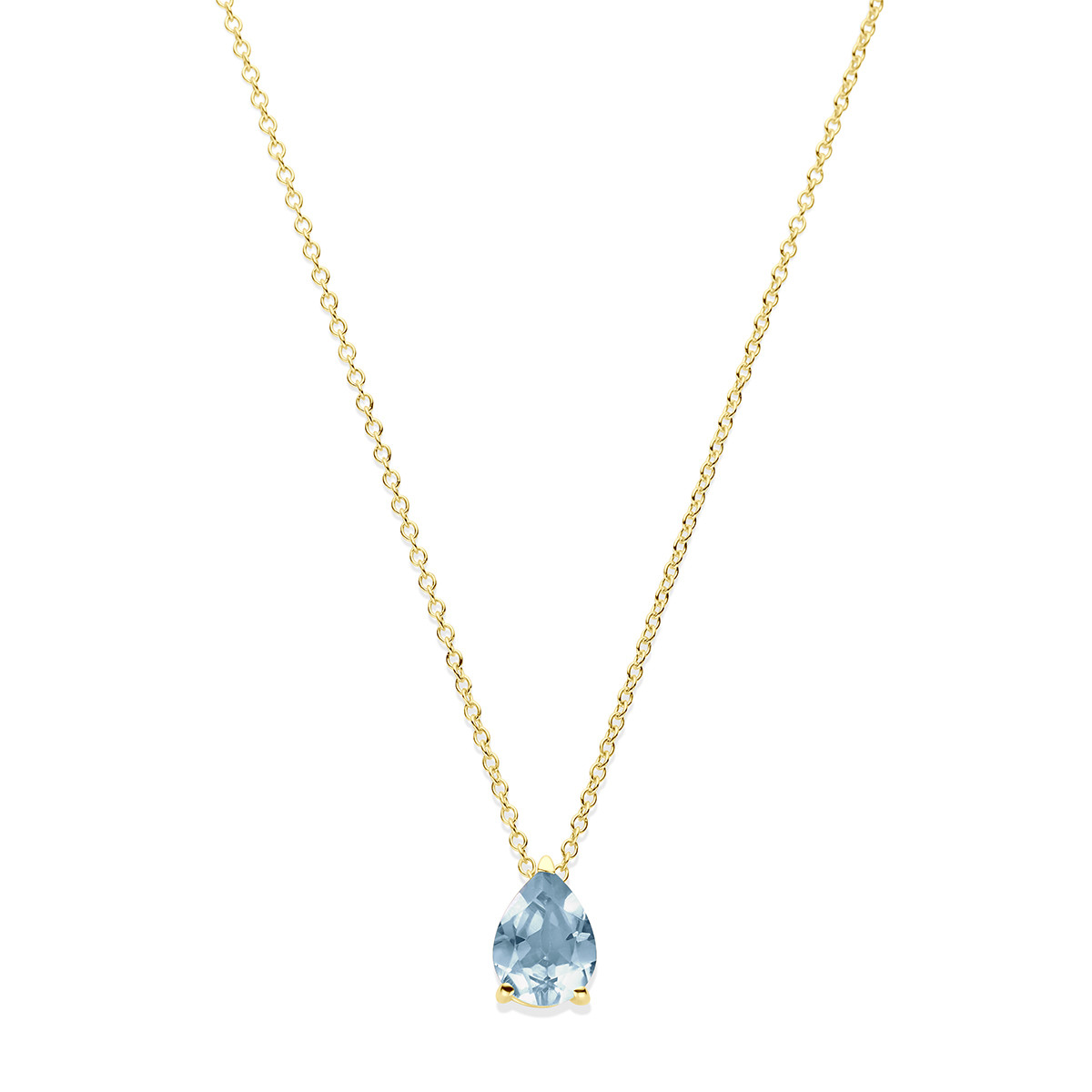 14-karaat gouden druppel ketting met blauwe topaas van 6 mm x 9 mm - Lengte 42-44 cm