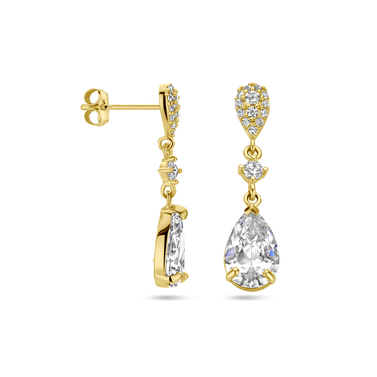 14-karaat gouden druppel oorhangers met zirkonia's  - 6 mm x 20 mm