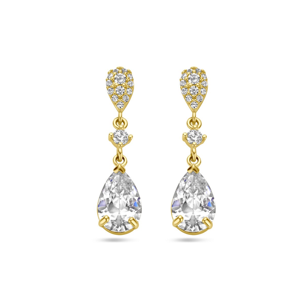 14-karaat gouden druppel oorhangers met zirkonia's  - 6 mm x 20 mm