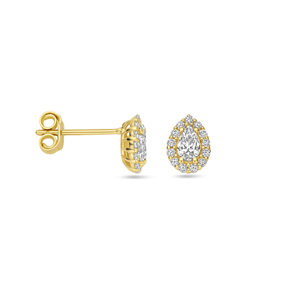 14-karaat gouden druppel oorknoppen met zirkonia's - 5.5 mm x 8 mm