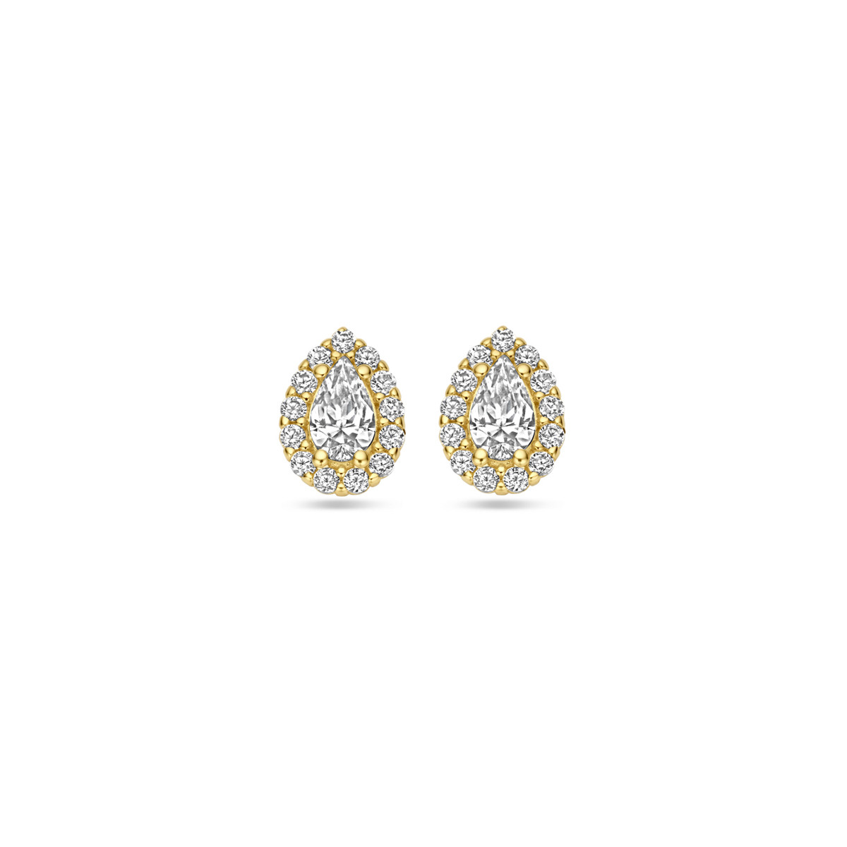 14-karaat gouden druppel oorknoppen met zirkonia's - 5.5 mm x 8 mm