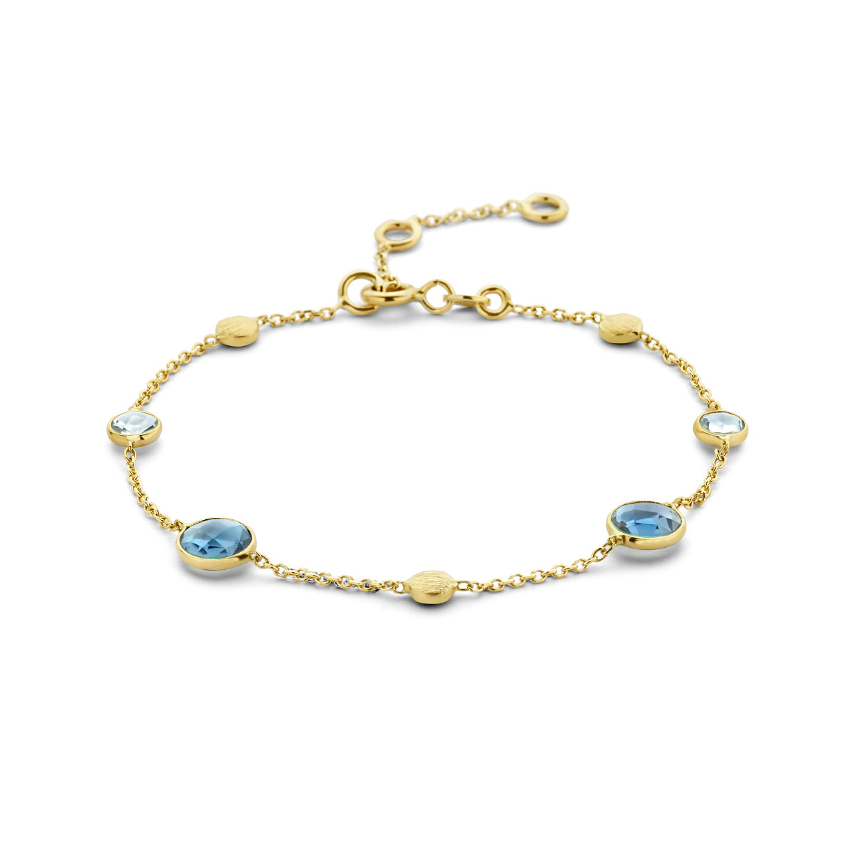 14-karaat gouden edelsteen armband met London blue en blauw topaas - Lengte 16 - 17.5 - 19 cm