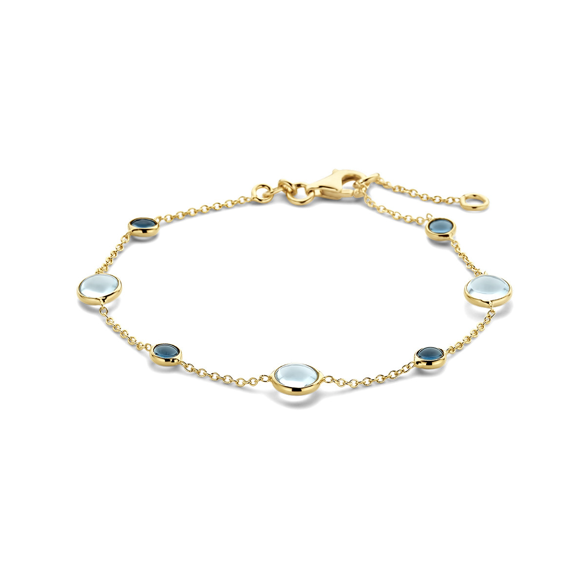 14-karaat gouden edelsteen armband met London blue en blauwe topaas - Lengte 17 - 19 cm