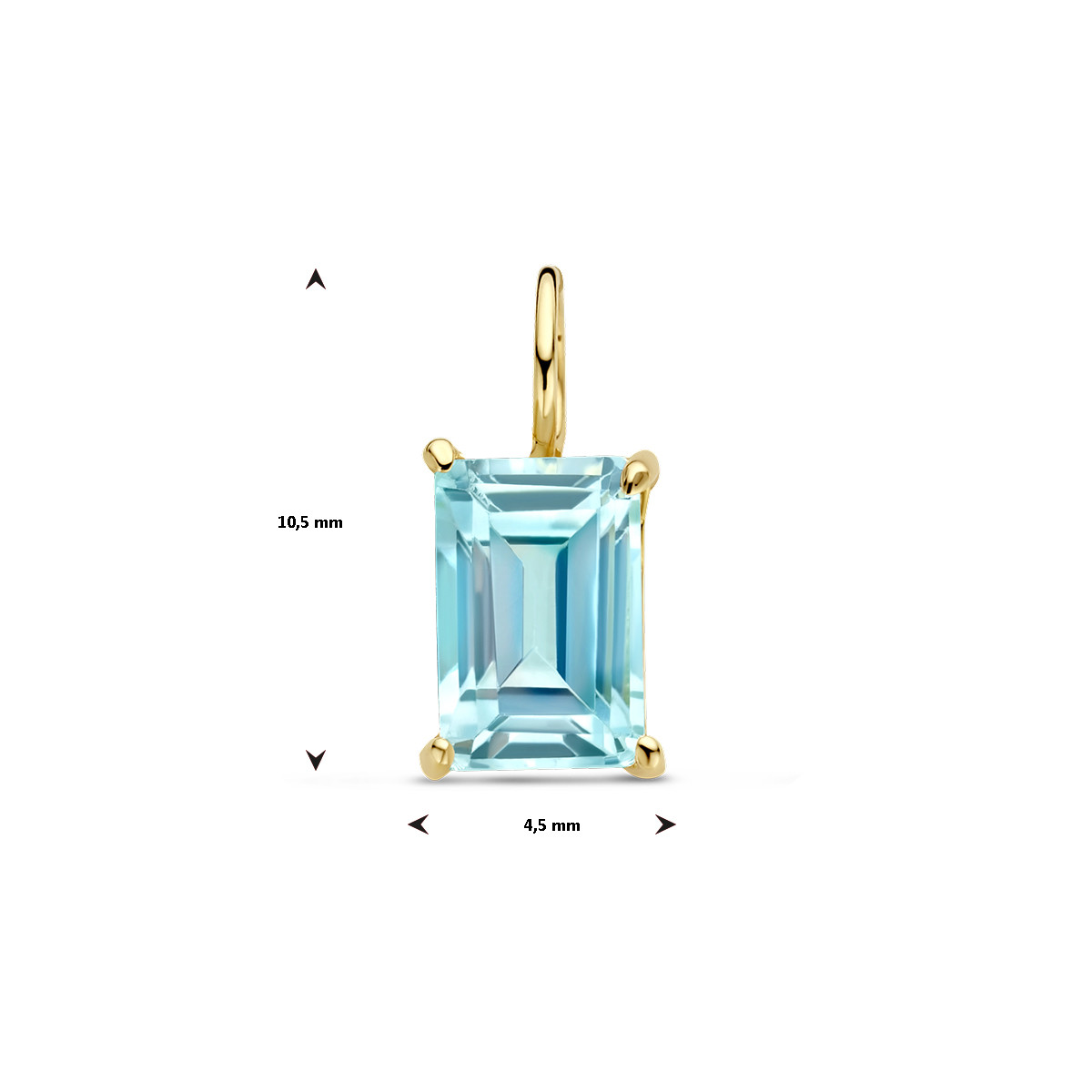 14-karaat gouden edelsteen hanger met blauwe topaas rechthoek - 4.5 mm x 10.5 mm