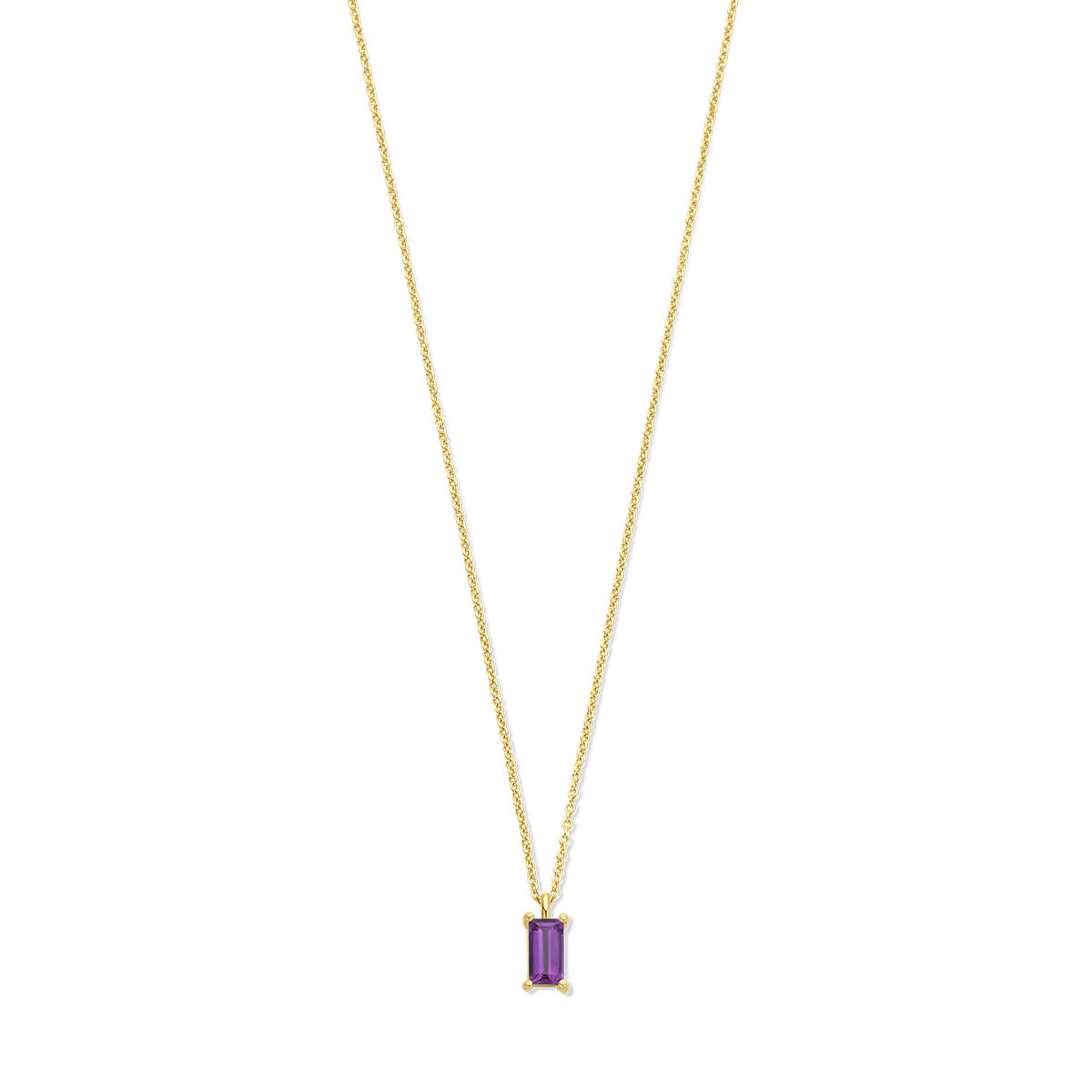 14-karaat gouden edelsteen ketting met paarse amethist rechthoek - Lengte 41-42-45 cm