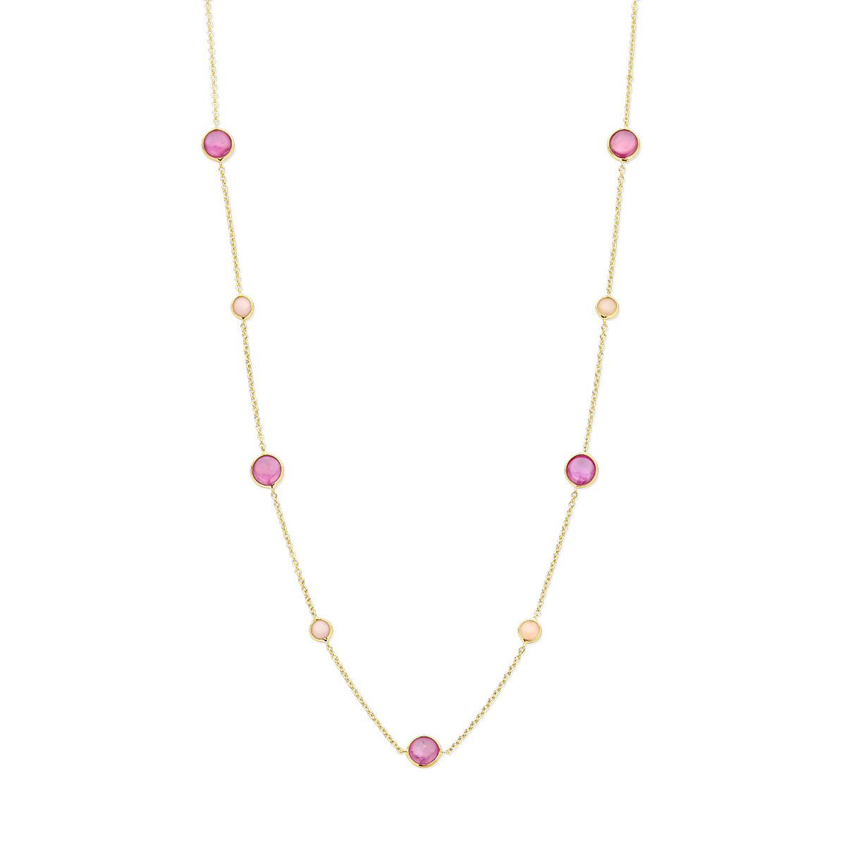 14-karaat gouden edelsteen ketting met roze opaal en rode robijn - Lengte 40-45 cm