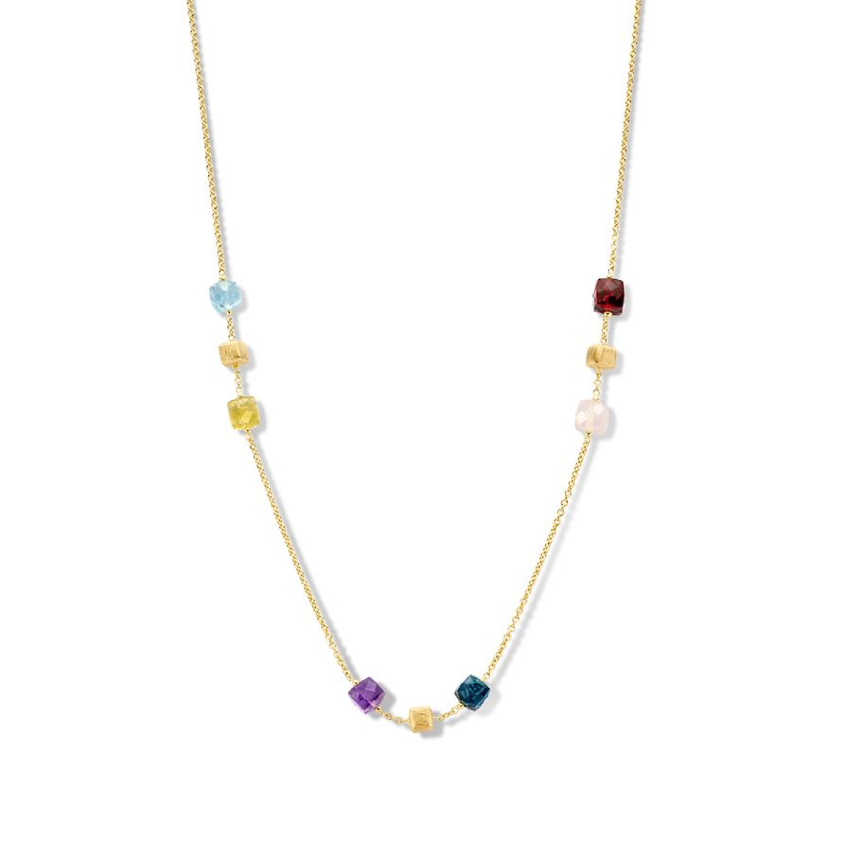 14-karaat gouden edelsteen ketting met vierkante edelstenen amethist, granaat, peridoot, topaas en rozekwarts - Lengte 45 cm