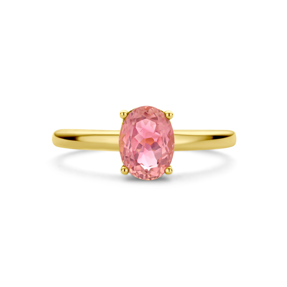 14-karaat gouden edelsteen ring met ovale en roze toermalijn