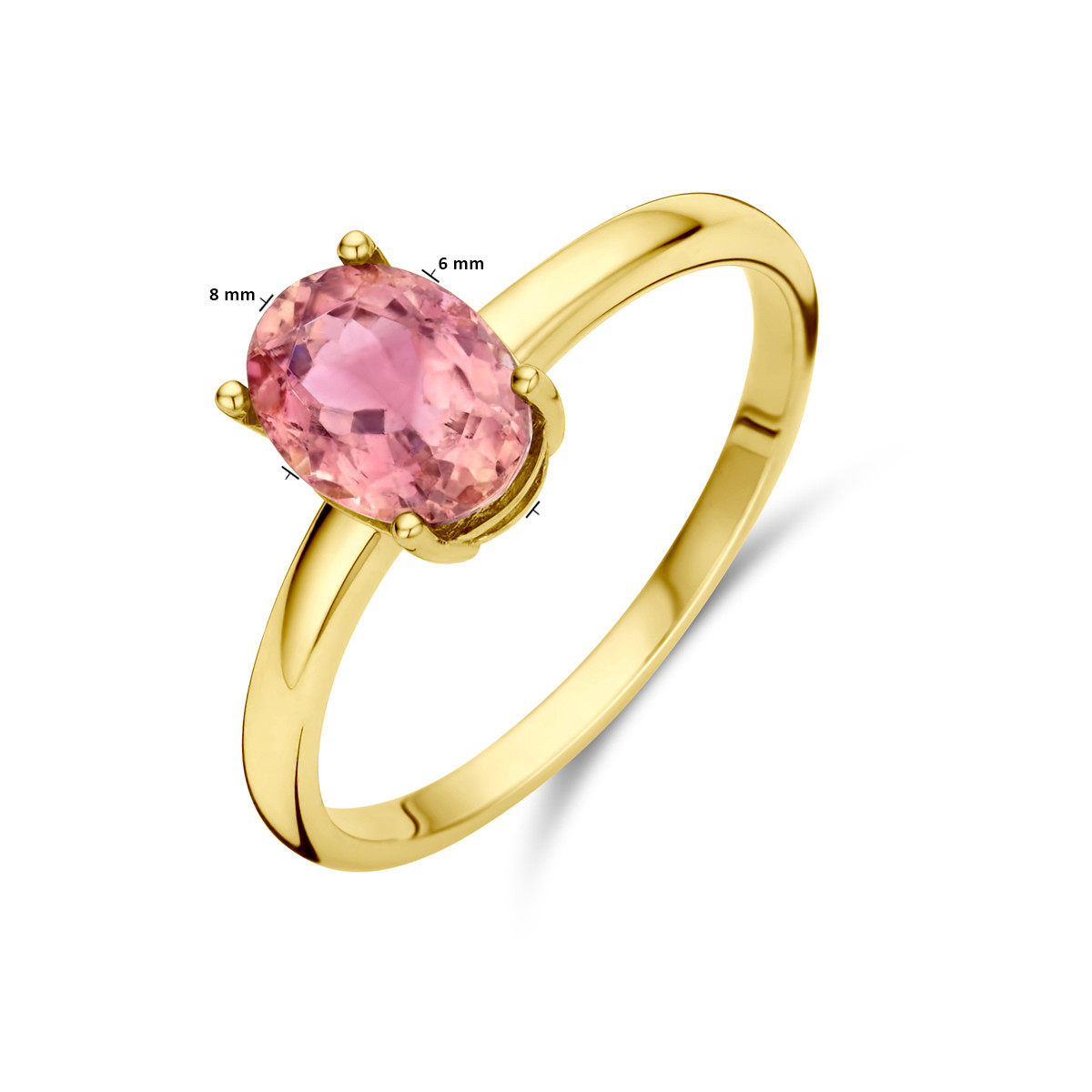 14-karaat gouden edelsteen ring met ovale en roze toermalijn