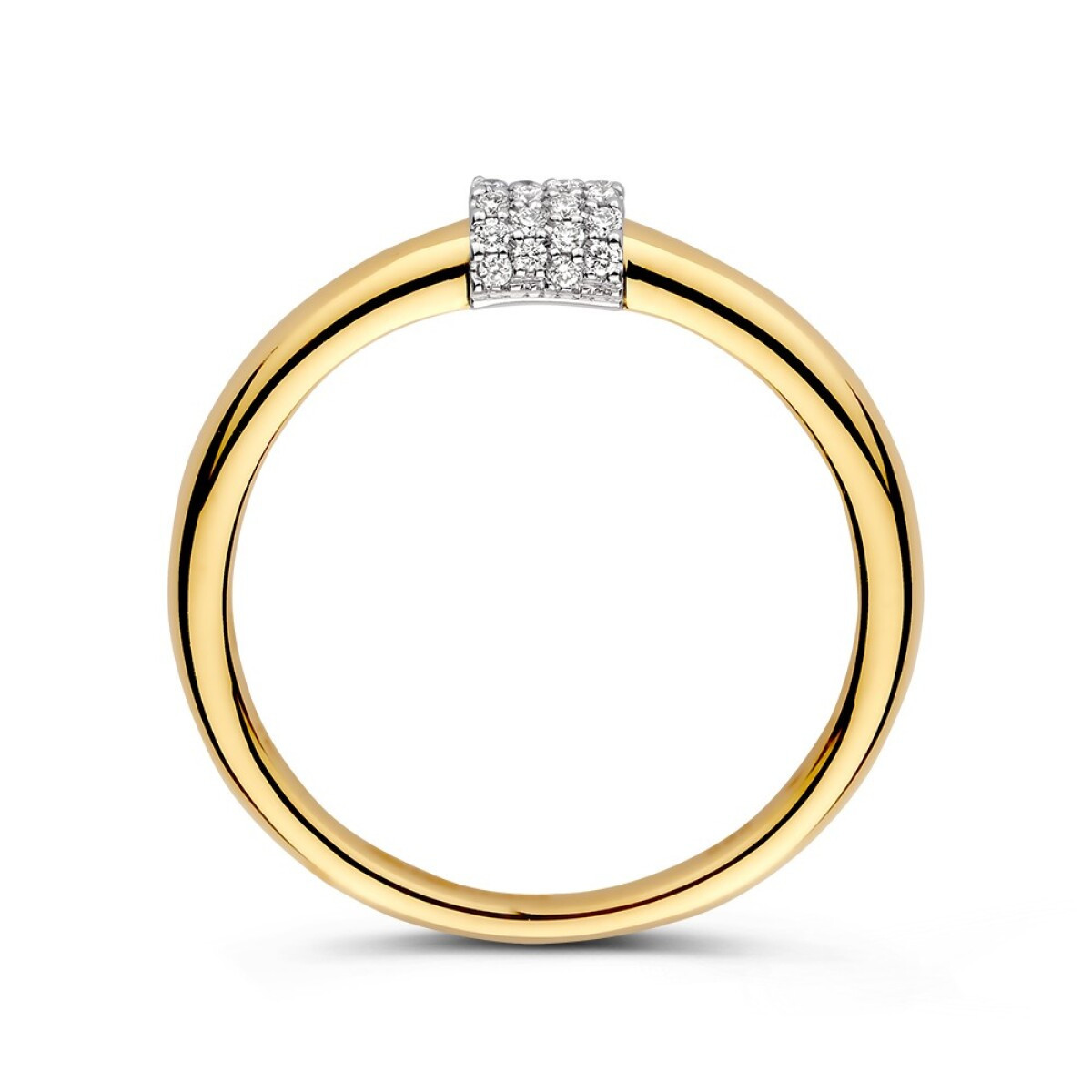 14-karaat gouden en witgouden diamanten ring 0.10 crt pavé 4.5 mm breed