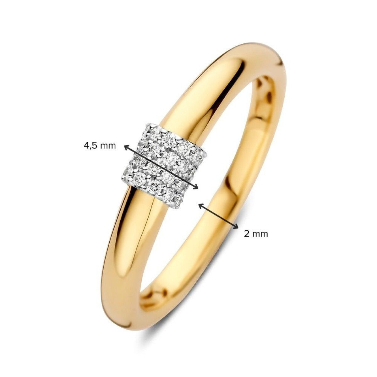14-karaat gouden en witgouden diamanten ring 0.10 crt pavé 4.5 mm breed