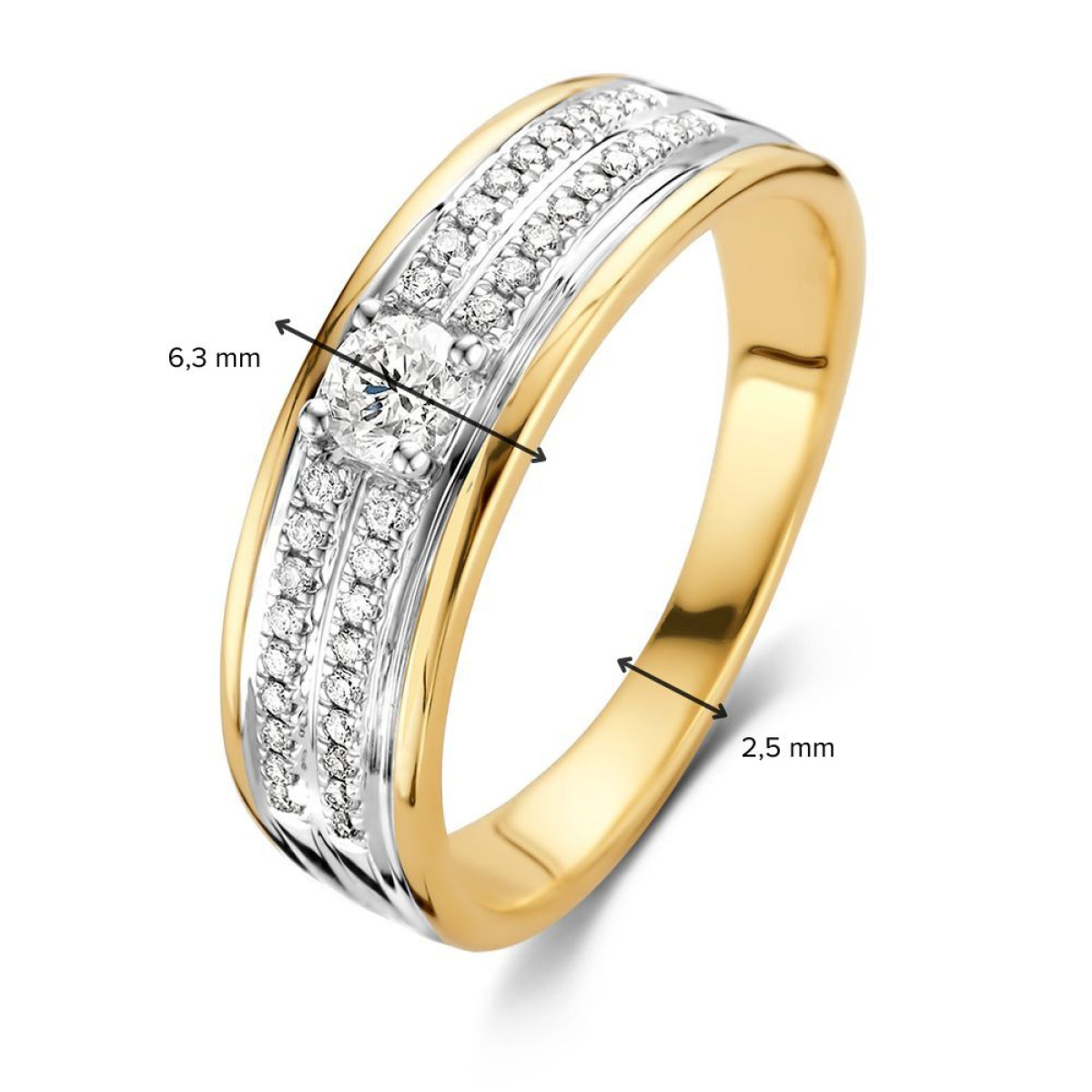 14-karaat gouden en witgouden ring met twee diamanten banen 0.34 crt