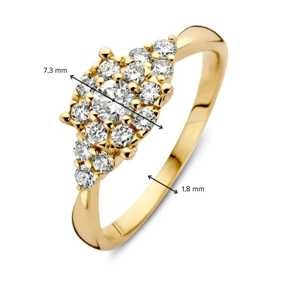 14-karaat gouden entourage ring met briljant geslepen diamanten 0.56 crt